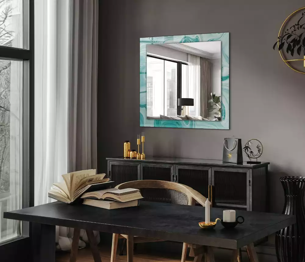 Oglindă decorativă de perete dreptunghiulară cu model abstract de marmură