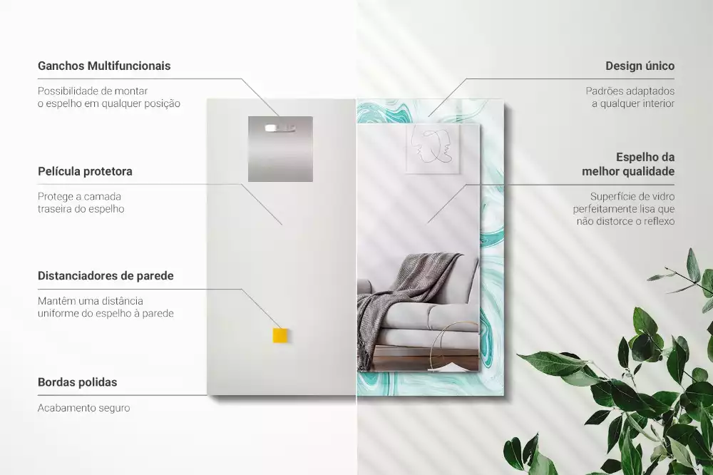 Oglindă decorativă de perete dreptunghiulară cu model abstract de marmură