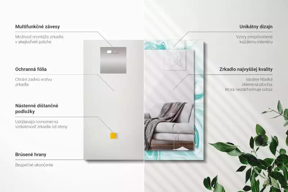 Oglindă decorativă de perete dreptunghiulară cu model abstract de marmură