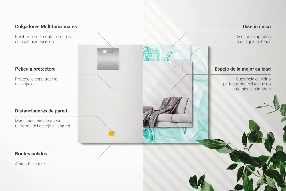 Oglindă decorativă de perete dreptunghiulară cu model abstract de marmură