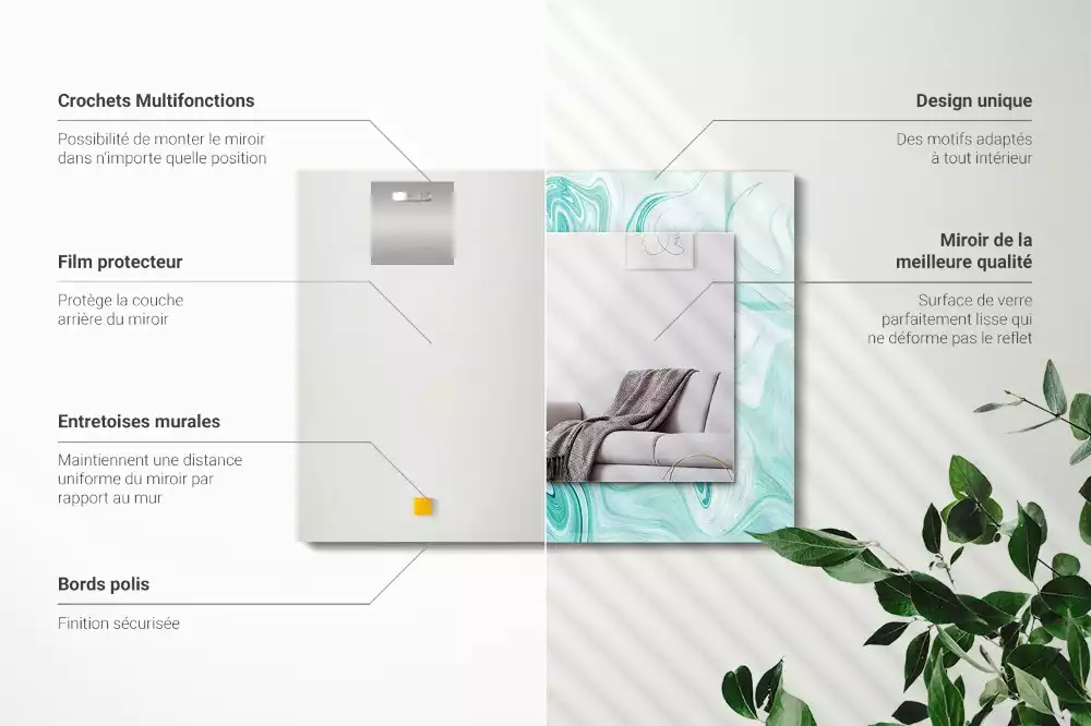 Oglindă decorativă de perete dreptunghiulară cu model abstract de marmură