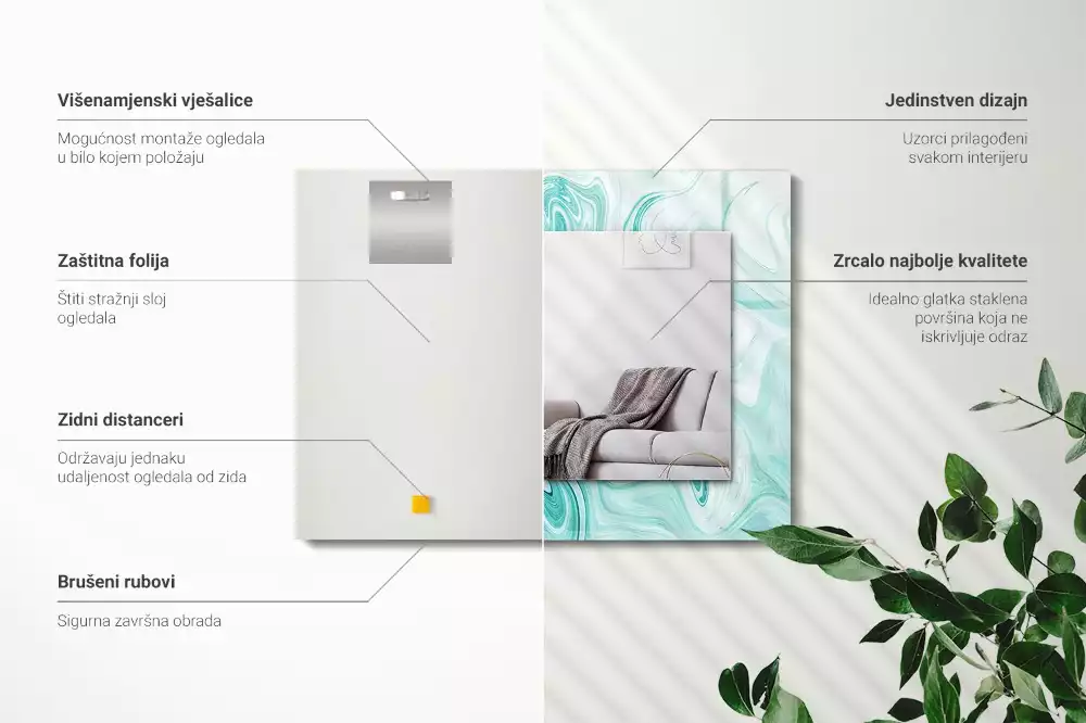 Oglindă decorativă de perete dreptunghiulară cu model abstract de marmură