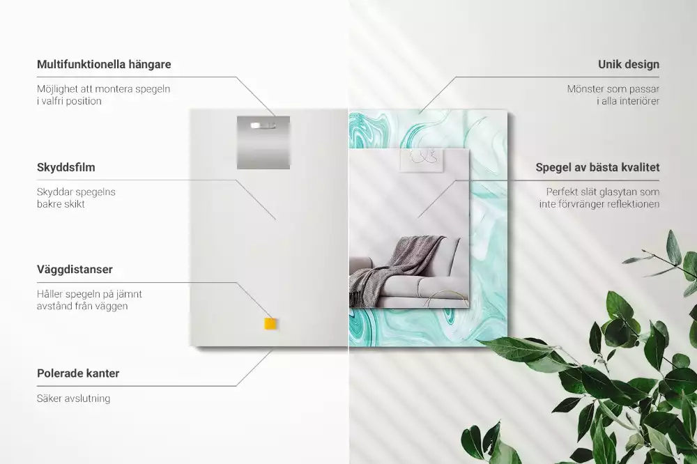 Oglindă decorativă de perete dreptunghiulară cu model abstract de marmură