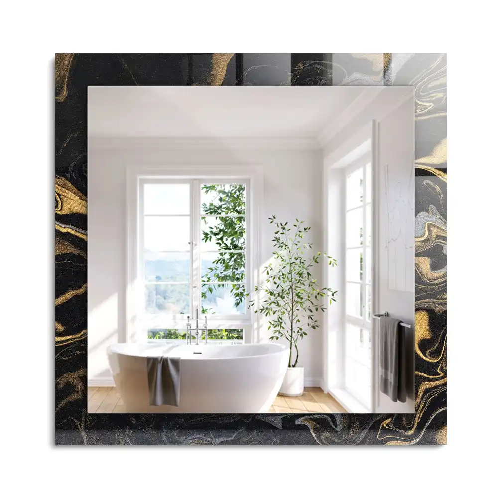 Oglindă dreptunghiulară cu decor abstract tip marmură