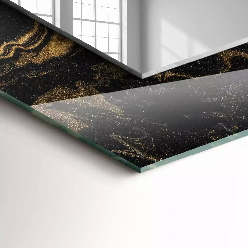 Oglindă dreptunghiulară cu decor abstract tip marmură