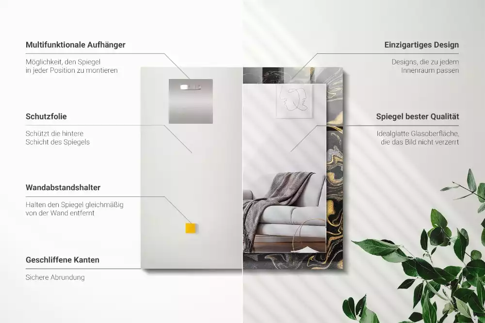 Oglindă dreptunghiulară cu decor abstract tip marmură