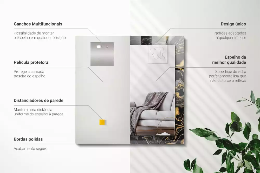 Oglindă dreptunghiulară cu decor abstract tip marmură