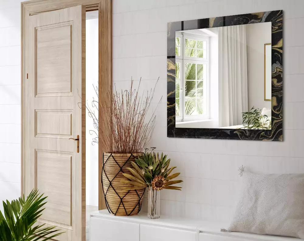 Oglindă dreptunghiulară cu decor abstract tip marmură