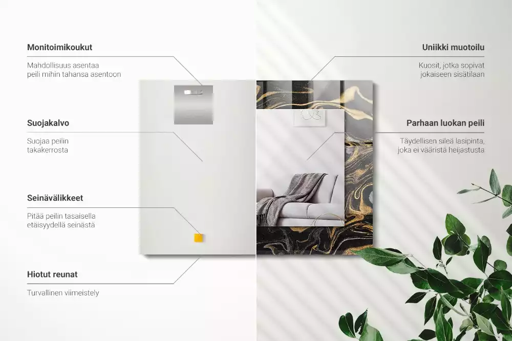 Oglindă dreptunghiulară cu decor abstract tip marmură