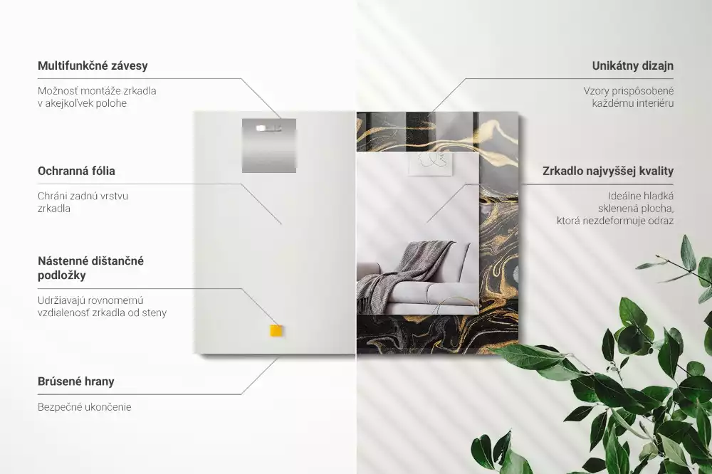Oglindă dreptunghiulară cu decor abstract tip marmură