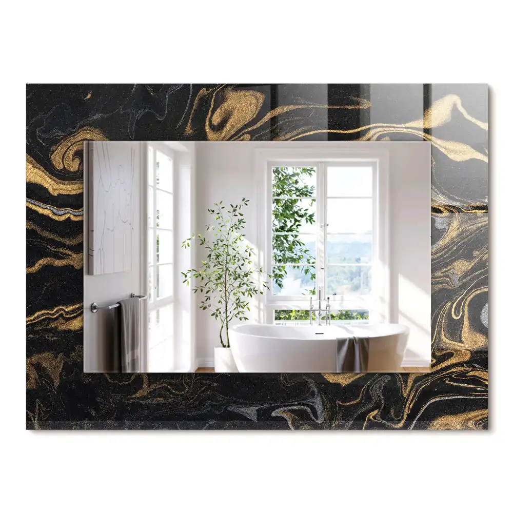 Oglindă dreptunghiulară cu decor abstract tip marmură