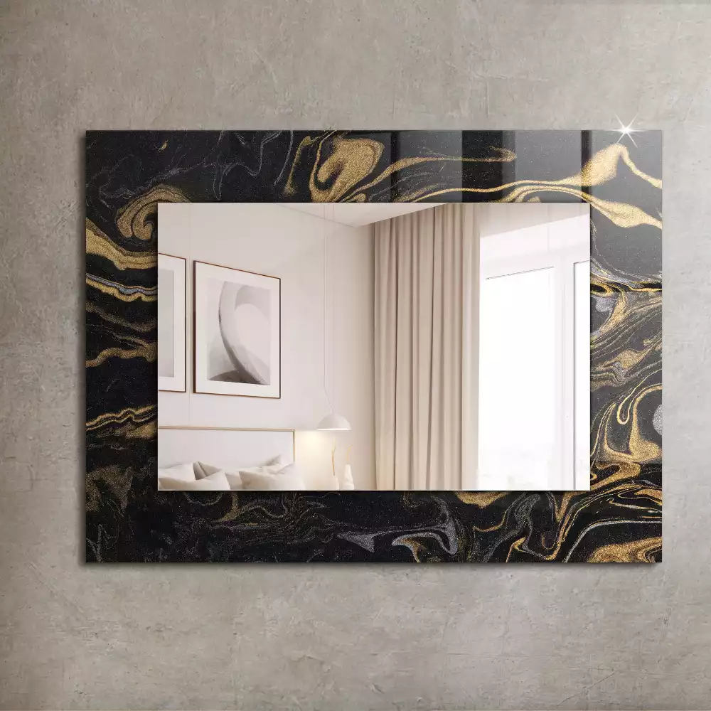 Oglindă dreptunghiulară cu decor abstract tip marmură