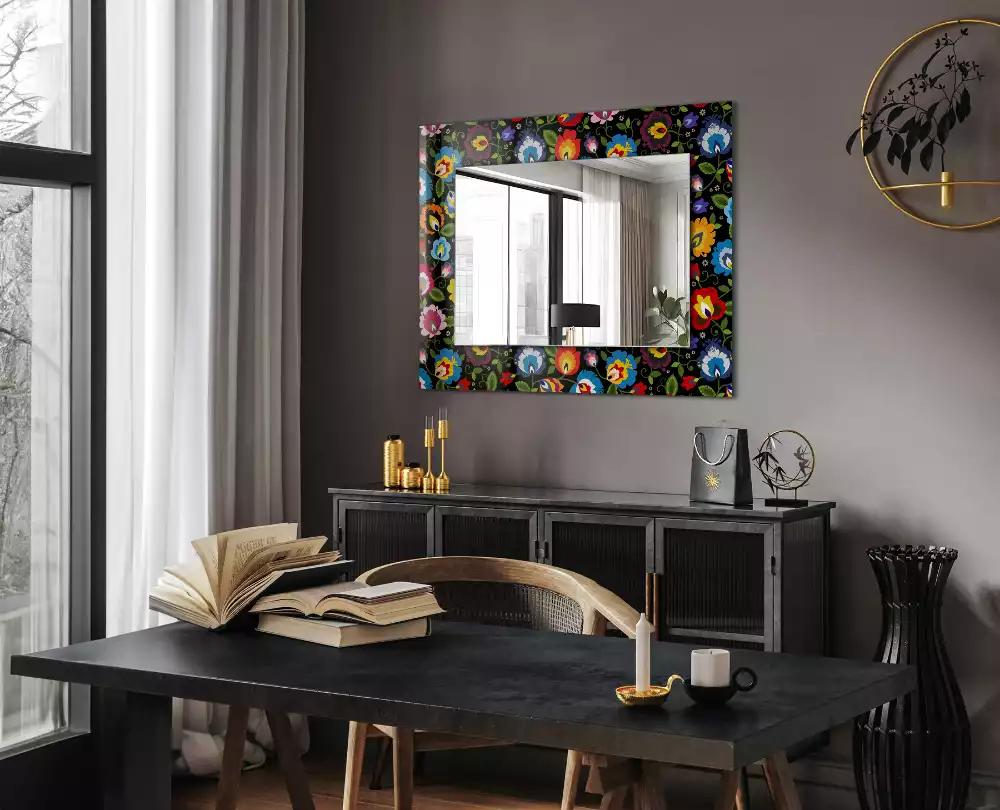 Oglindă dreptunghiulară de perete cu model popular colorat