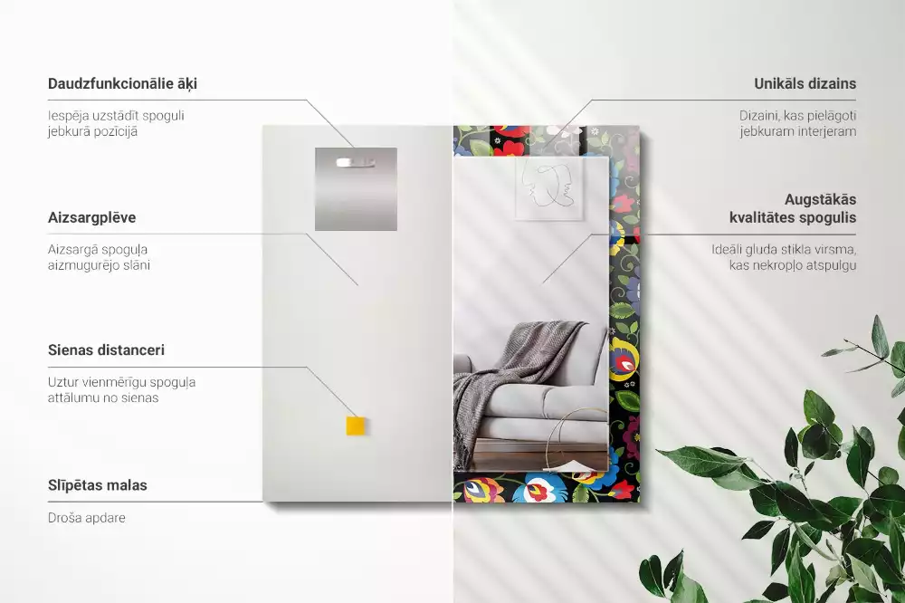 Oglindă dreptunghiulară de perete cu model popular colorat