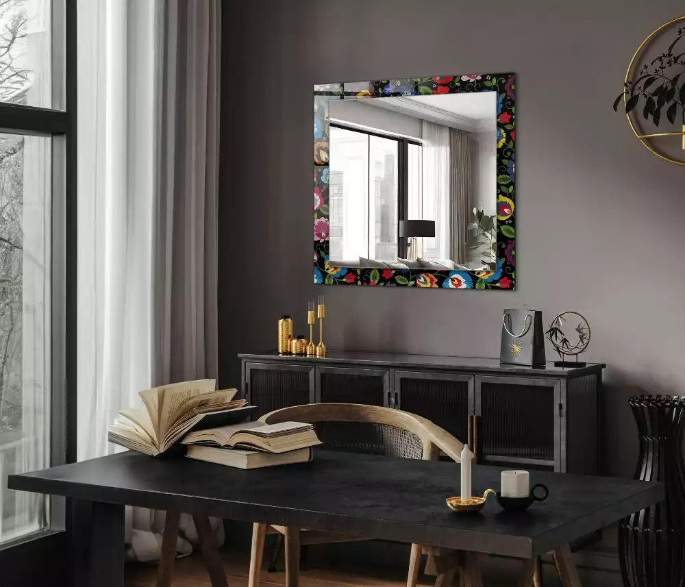Oglindă dreptunghiulară de perete cu model popular colorat