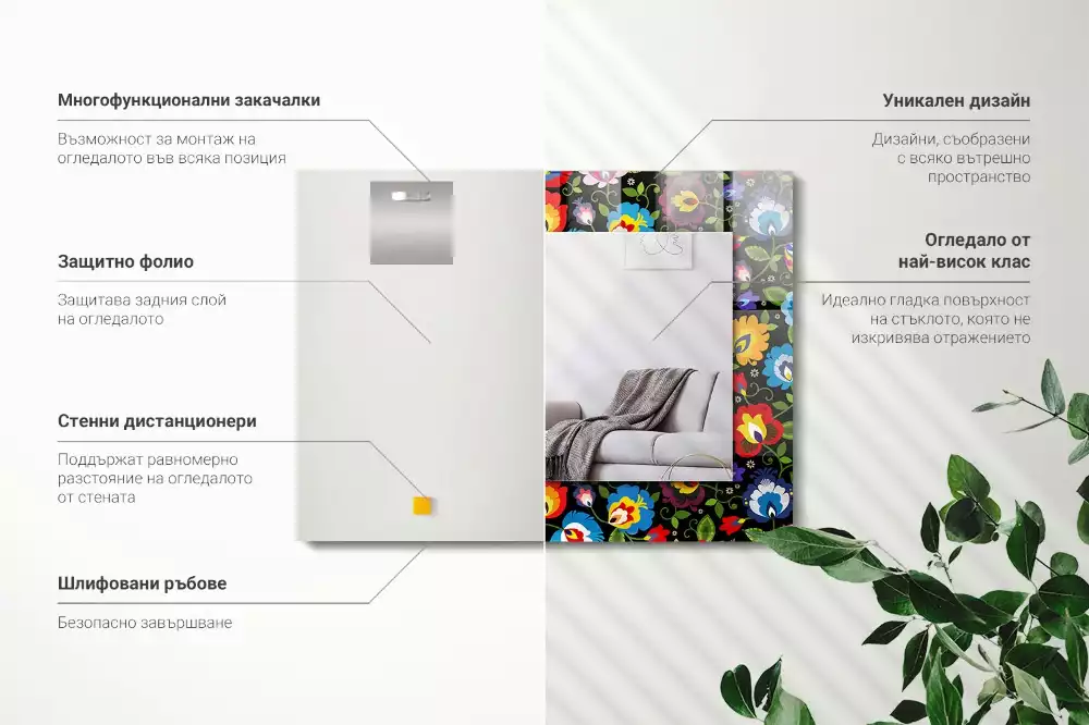 Oglindă dreptunghiulară de perete cu model popular colorat