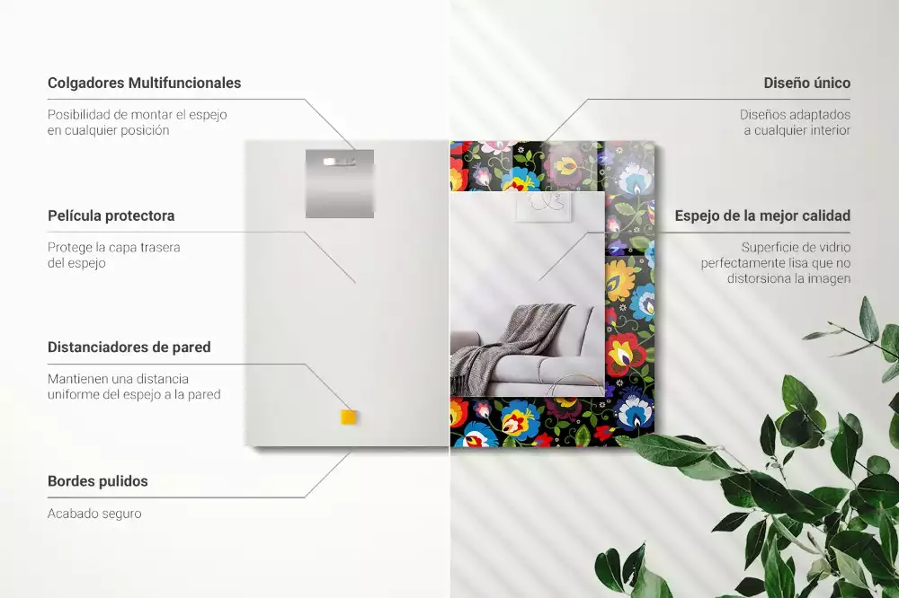 Oglindă dreptunghiulară de perete cu model popular colorat