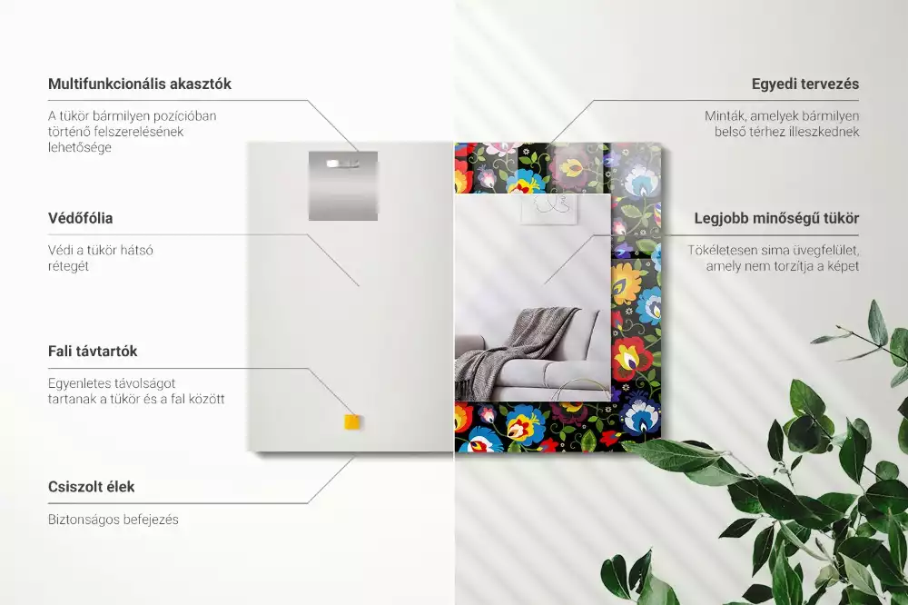 Oglindă dreptunghiulară de perete cu model popular colorat