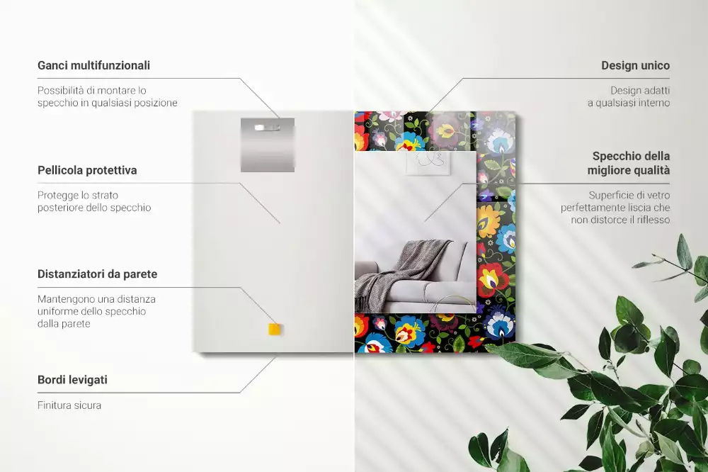 Oglindă dreptunghiulară de perete cu model popular colorat