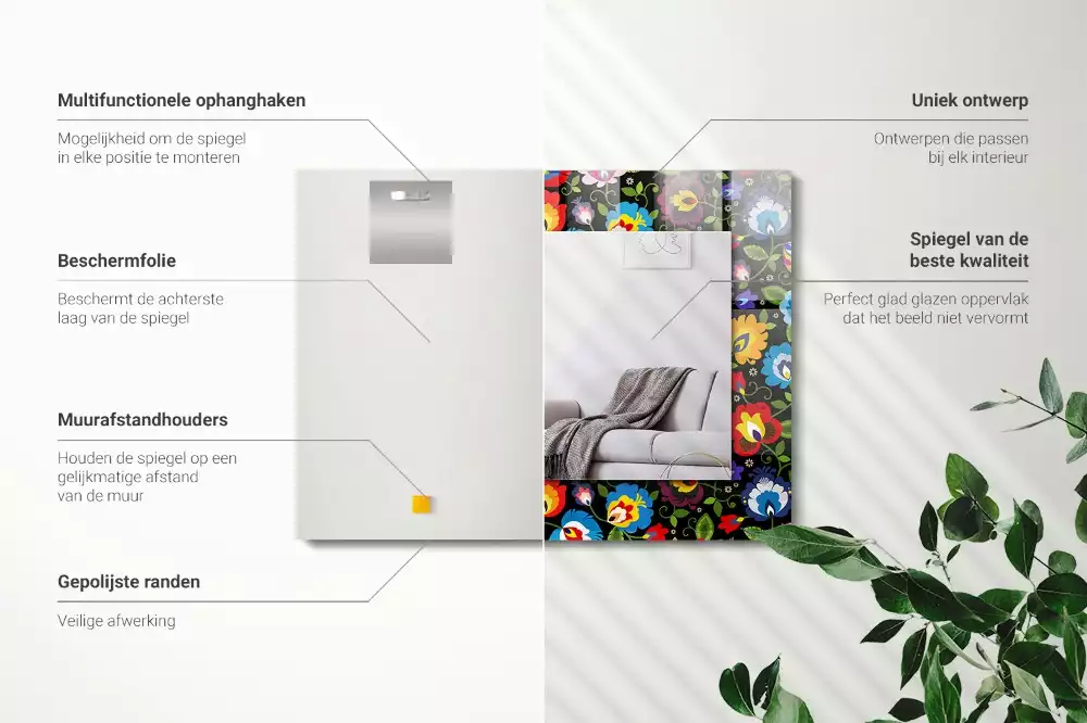 Oglindă dreptunghiulară de perete cu model popular colorat