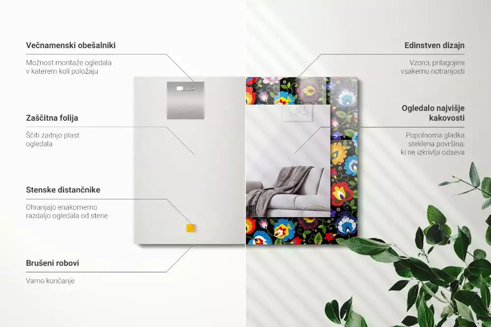Oglindă dreptunghiulară de perete cu model popular colorat