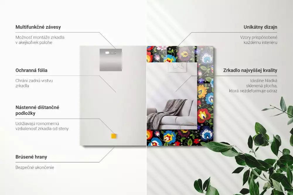 Oglindă dreptunghiulară de perete cu model popular colorat