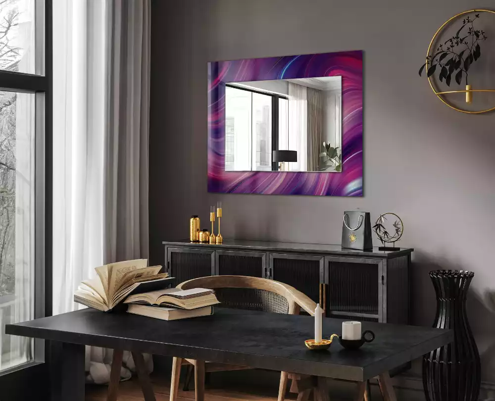 Oglindă dreptunghiulară cu imprimeu abstract valuri colorate