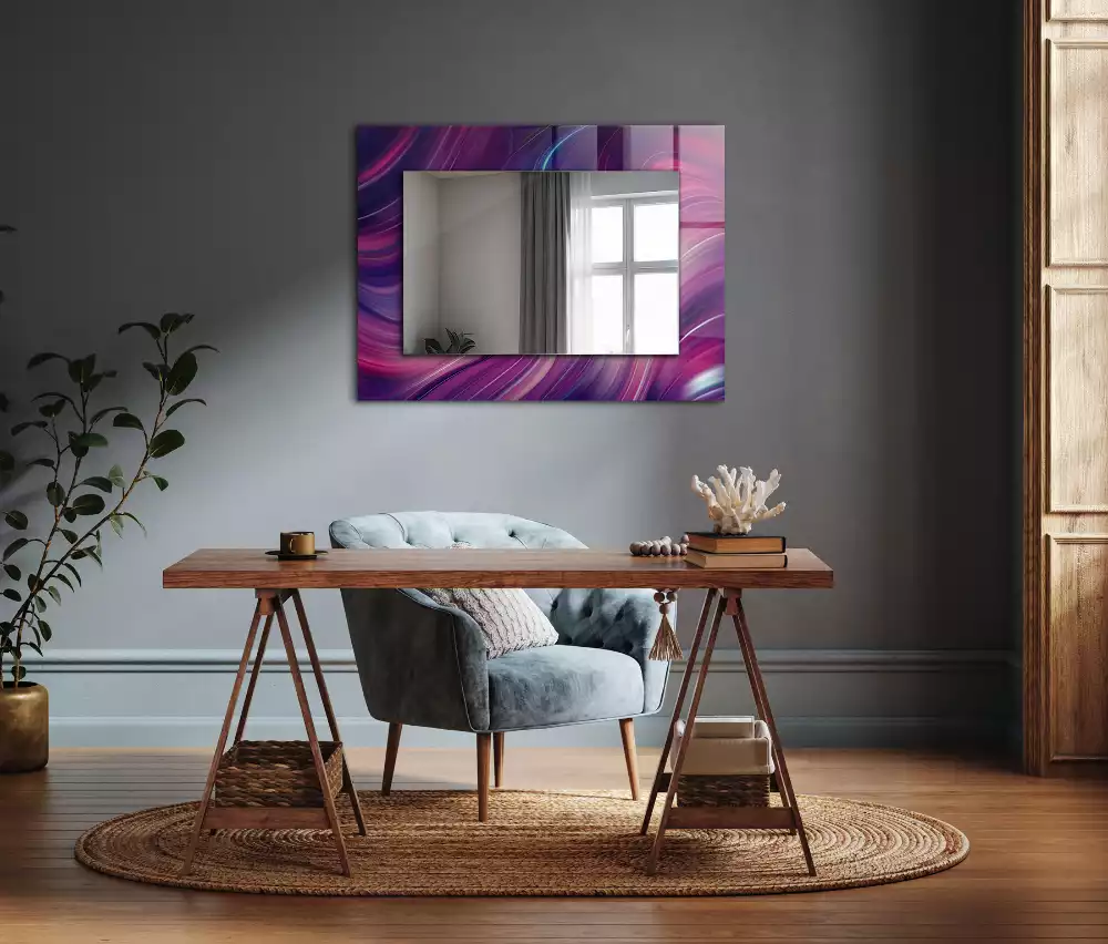 Oglindă dreptunghiulară cu imprimeu abstract valuri colorate