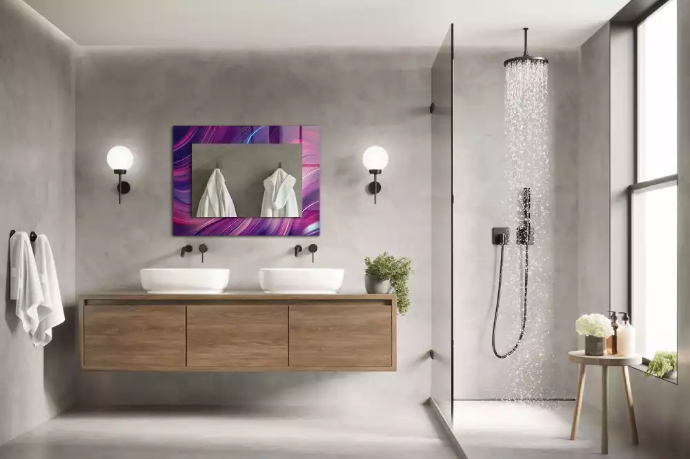 Oglindă dreptunghiulară cu imprimeu abstract valuri colorate