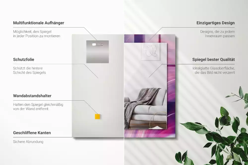 Oglindă dreptunghiulară cu imprimeu abstract valuri colorate