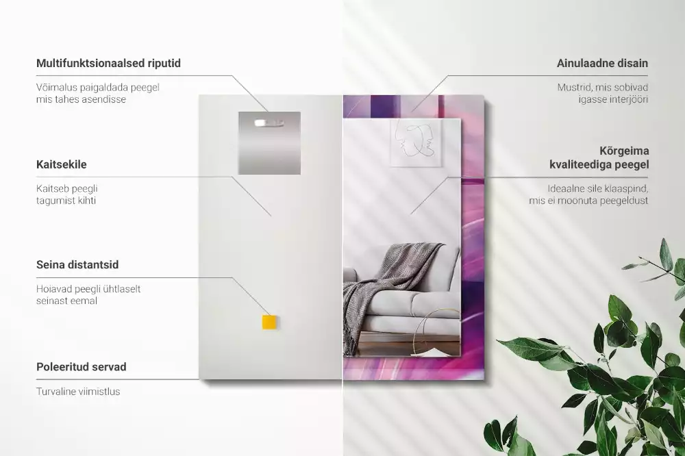 Oglindă dreptunghiulară cu imprimeu abstract valuri colorate