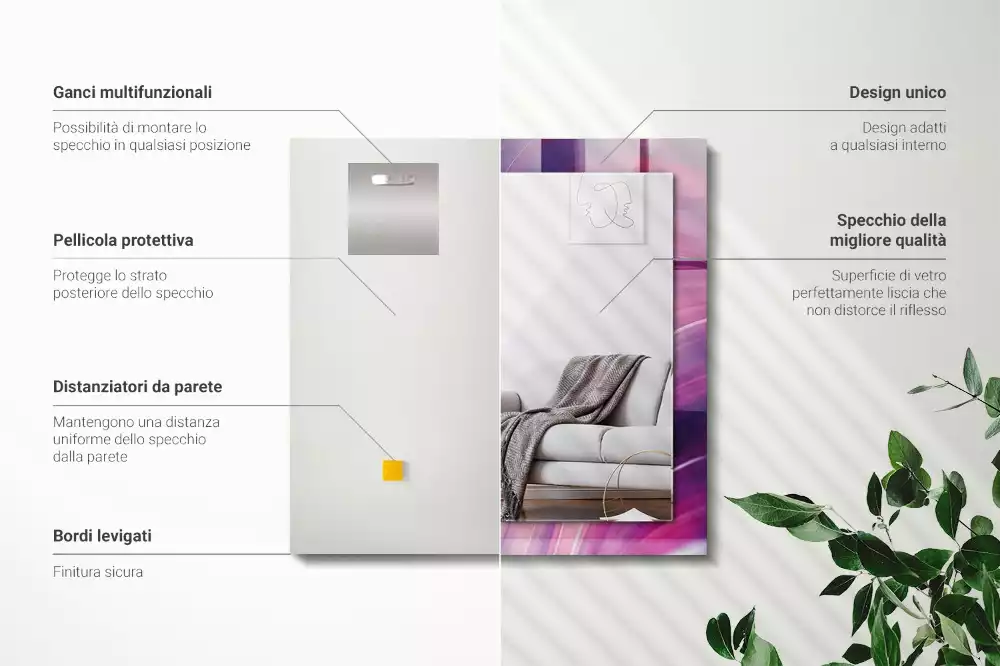 Oglindă dreptunghiulară cu imprimeu abstract valuri colorate