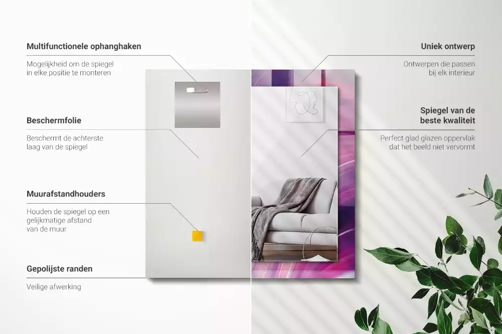 Oglindă dreptunghiulară cu imprimeu abstract valuri colorate