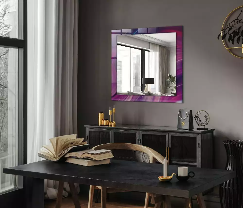 Oglindă dreptunghiulară cu imprimeu abstract valuri colorate