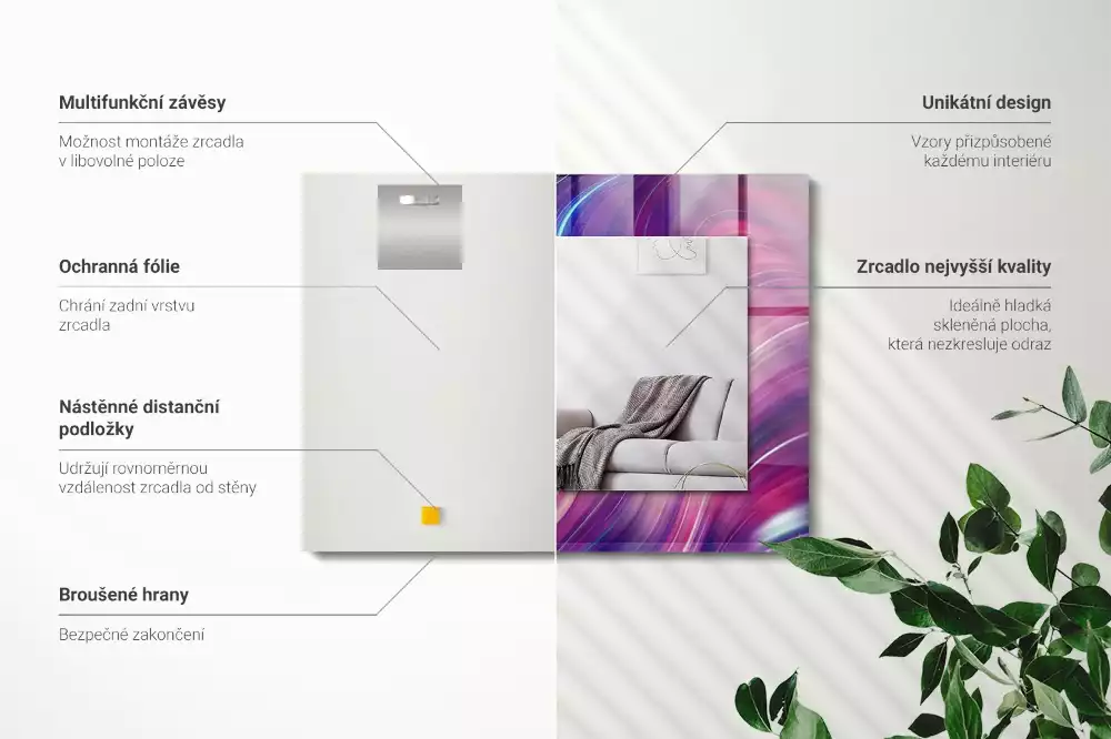 Oglindă dreptunghiulară cu imprimeu abstract valuri colorate