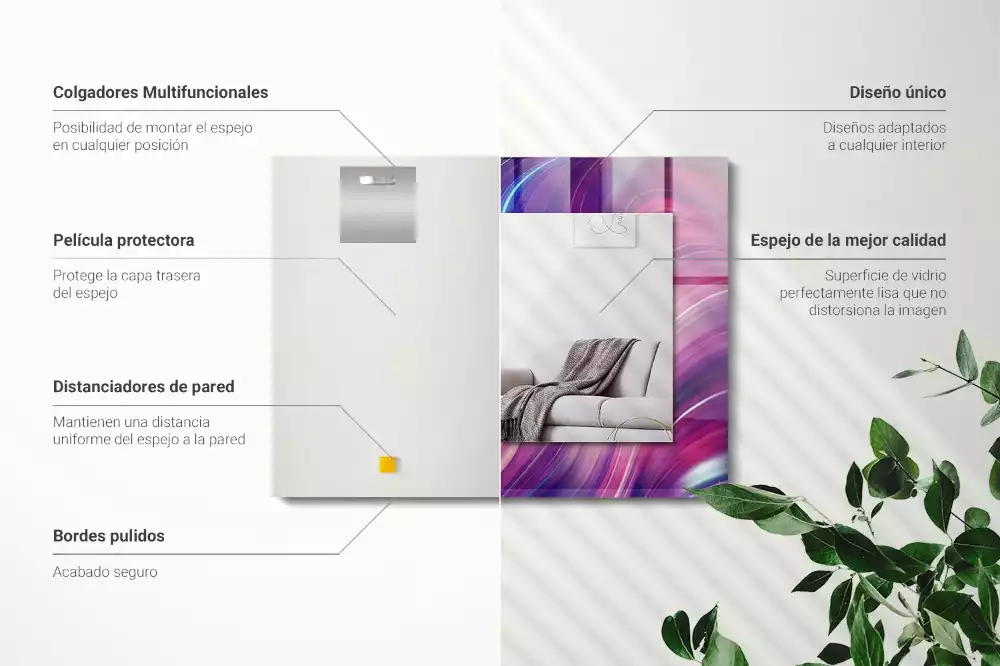 Oglindă dreptunghiulară cu imprimeu abstract valuri colorate