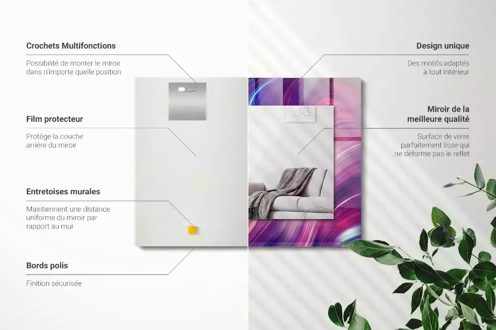Oglindă dreptunghiulară cu imprimeu abstract valuri colorate