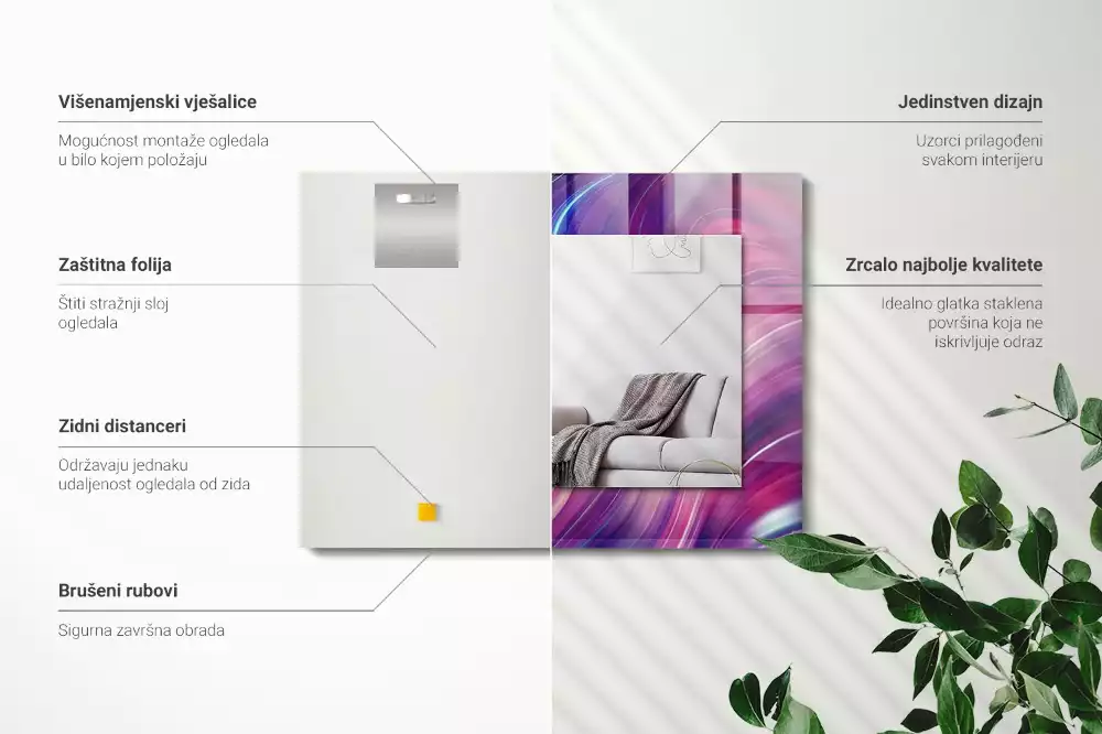 Oglindă dreptunghiulară cu imprimeu abstract valuri colorate