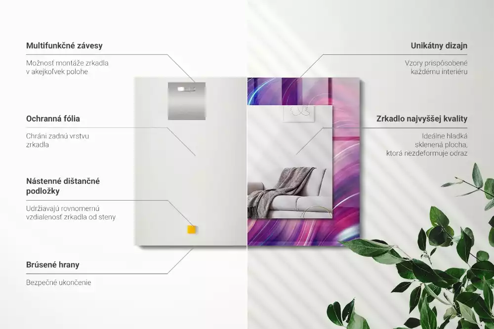 Oglindă dreptunghiulară cu imprimeu abstract valuri colorate