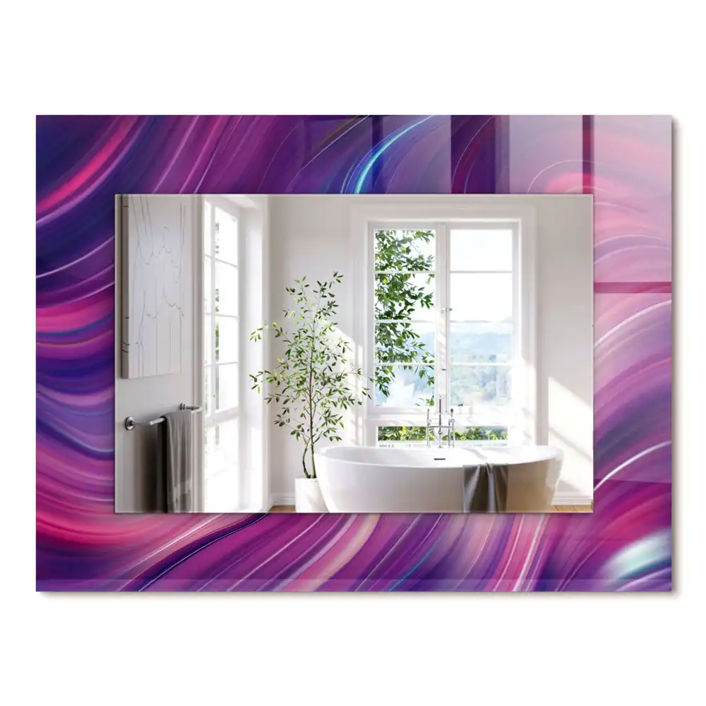 Oglindă dreptunghiulară cu imprimeu abstract valuri colorate