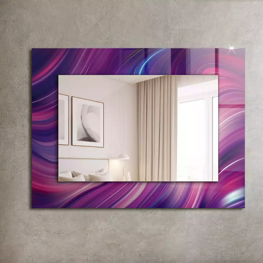 Oglindă dreptunghiulară cu imprimeu abstract valuri colorate