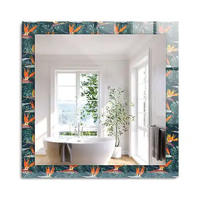 Oglindă dreptunghiulară cu ramă decorată cu imprimeu floral