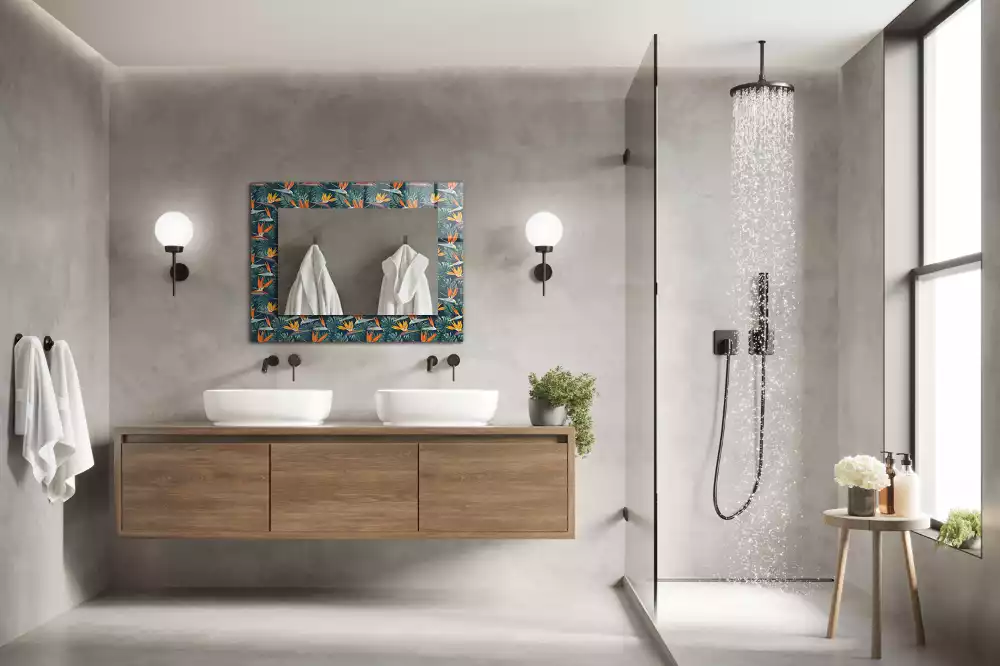 Oglindă dreptunghiulară cu ramă decorată cu imprimeu floral