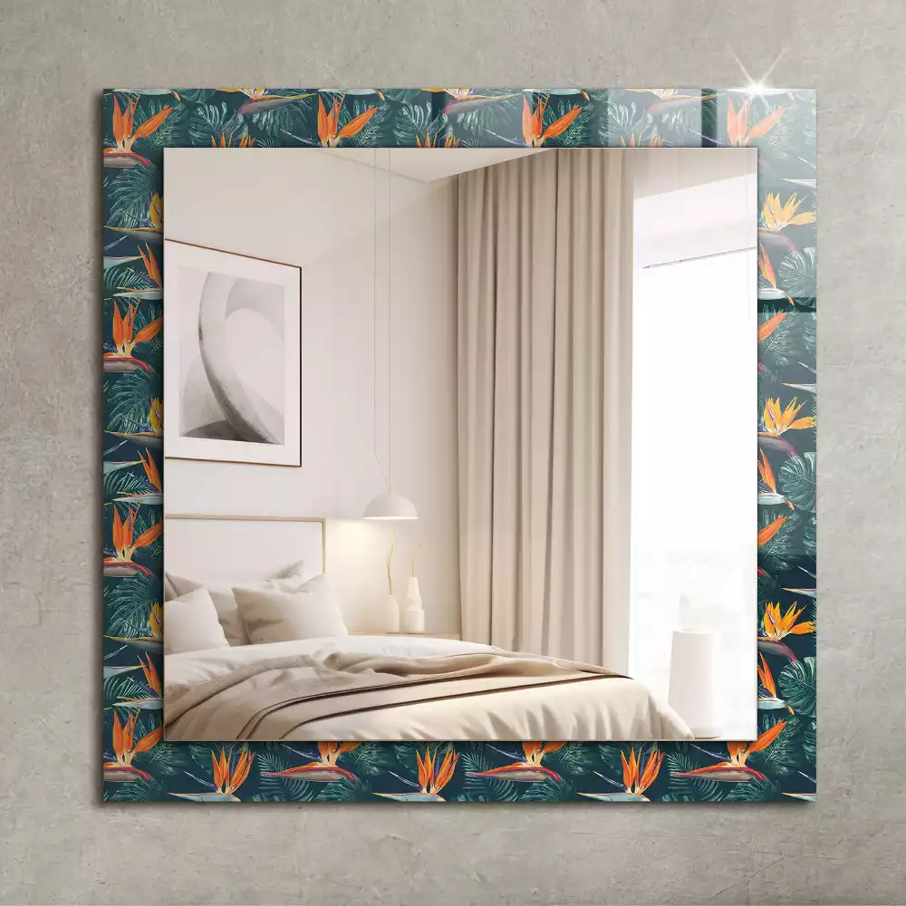 Oglindă dreptunghiulară cu ramă decorată cu imprimeu floral