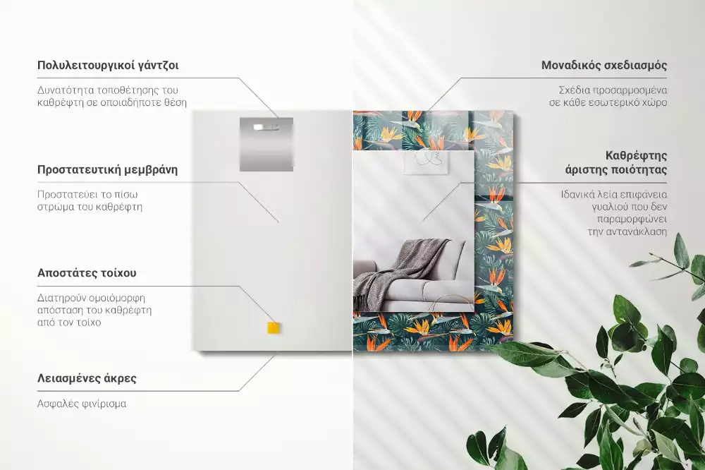 Oglindă dreptunghiulară cu ramă decorată cu imprimeu floral