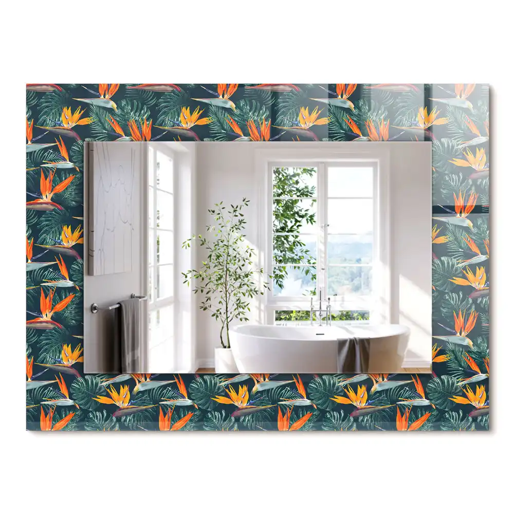 Oglindă dreptunghiulară cu ramă decorată cu imprimeu floral