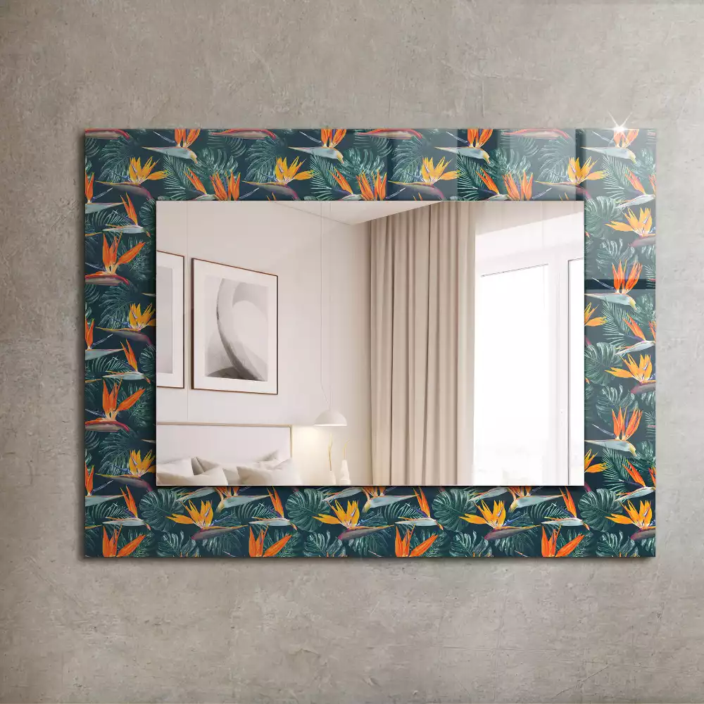 Oglindă dreptunghiulară cu ramă decorată cu imprimeu floral