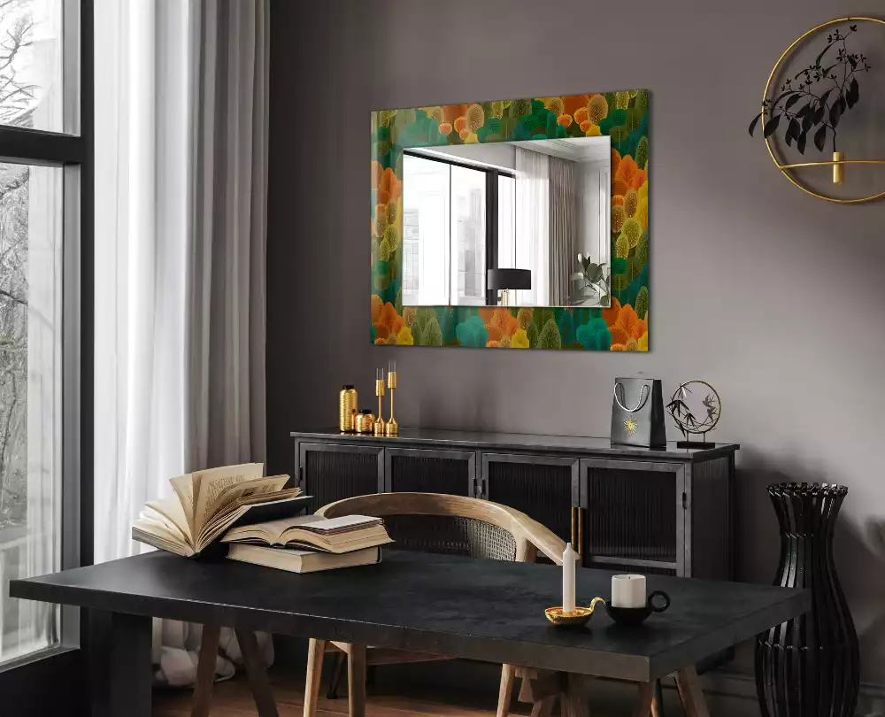 Oglindă decorativă dreptunghiulară cu model copaci de toamnă