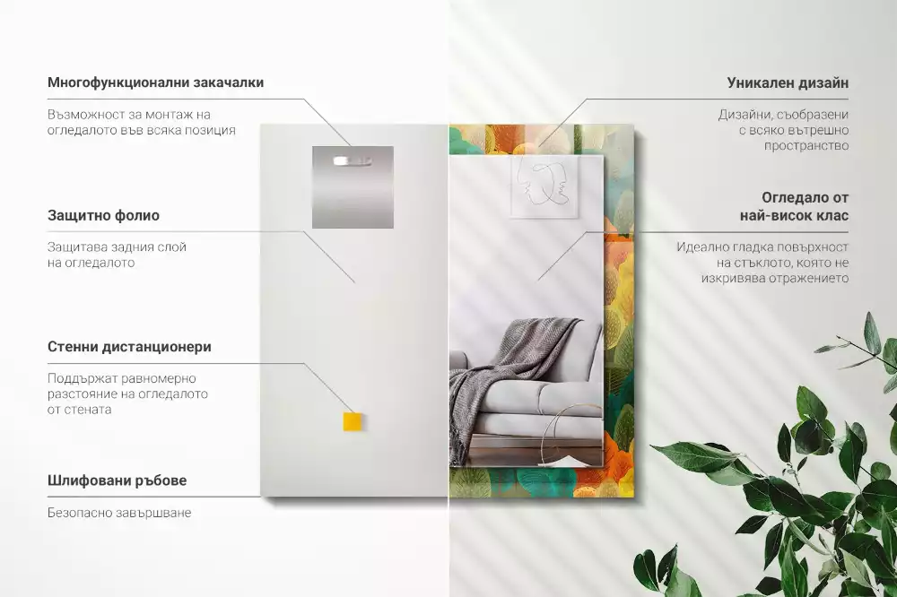 Oglindă decorativă dreptunghiulară cu model copaci de toamnă
