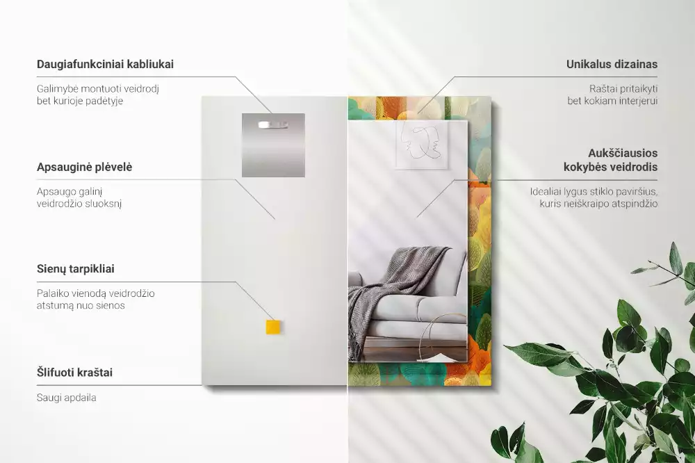 Oglindă decorativă dreptunghiulară cu model copaci de toamnă